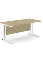 Ashford Twin Bar Metal Leg 1600mm x 800mm Straight Desk - White Leg / Urban Oak Top