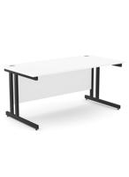 Ashford Twin Bar Metal Leg 1600mm x 800mm Straight Desk - Black Leg / White Top