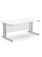 Ashford Twin Bar Metal Leg 1600mm x 800mm Straight Desk - Silver Leg / White Top