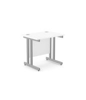 Ashford Twin Bar Metal Leg 800mm x 600mm Straight Desk - Silver Leg / White Top