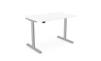 RoundE Height Adjust Desk -  Double purpose scallop, 1200 x 800mm - White / Silver Frame