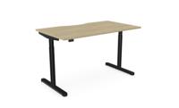 RoundE Height Adjust Desk -  Double purpose scallop, 1400 x 800mm - Urban Oak / Black Frame