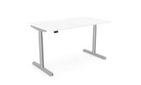 RoundE Height Adjust Desk -  Double purpose scallop, 1400 x 800mm - White / Silver Frame