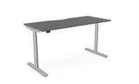 RoundE Height Adjust Desk -  Double purpose scallop, 1600 x 700mm - Graphite / Silver Frame