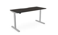 RoundE Height Adjust Desk -  Double purpose scallop, 1600 x 700mm - Harbour Oak / Silver Frame