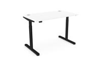 RoundE Height Adjust Desk -  Top With Alu Portals, 1200 x 700mm - White / Black Frame