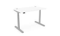 RoundE Height Adjust Desk -  Top With Alu Portals, 1200 x 700mm - White / Silver Frame