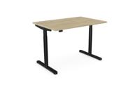 RoundE Height Adjust Desk -  Top With Alu Portals, 1200 x 800mm - Urban Oak / Black Frame