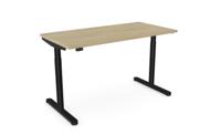 RoundE Height Adjust Desk -  Top With Alu Portals, 1400 x 700mm - Urban Oak / Black Frame