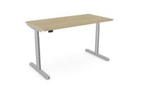 RoundE Height Adjust Desk -  Top With Alu Portals, 1400 x 700mm - Urban Oak / Silver Frame