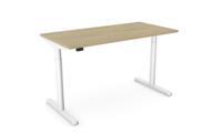 RoundE Height Adjust Desk -  Top With Alu Portals, 1400 x 700mm - Urban Oak / White Frame