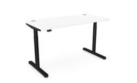 RoundE Height Adjust Desk -  Top With Alu Portals, 1400 x 700mm - White / Black Frame