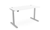 RoundE Height Adjust Desk -  Top With Alu Portals, 1400 x 700mm - White / Silver Frame
