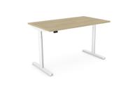 RoundE Height Adjust Desk -  Top With Alu Portals, 1400 x 800mm - Urban Oak / White Frame
