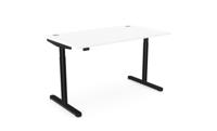 RoundE Height Adjust Desk -  Top With Alu Portals, 1400 x 800mm - White / Black Frame