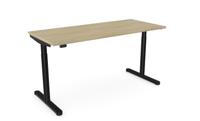 RoundE Height Adjust Desk -  Top With Alu Portals, 1600 x 700mm - Urban Oak / Black Frame