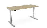 RoundE Height Adjust Desk -  Top With Alu Portals, 1600 x 700mm - Urban Oak / Silver Frame