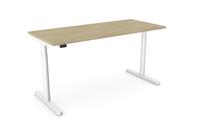 RoundE Height Adjust Desk -  Top With Alu Portals, 1600 x 700mm - Urban Oak / White Frame
