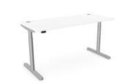 RoundE Height Adjust Desk -  Top With Alu Portals, 1600 x 700mm - White / Silver Frame