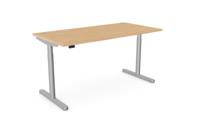 RoundE Height Adjust Desk -  Top With Alu Portals, 1600 x 800mm - Beech / Silver Frame