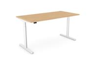 RoundE Height Adjust Desk -  Top With Alu Portals, 1600 x 800mm - Beech / White Frame