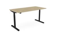 RoundE Height Adjust Desk -  Top With Alu Portals, 1600 x 800mm - Urban Oak / Black Frame