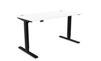 Zoom Single Height Adjust Desk -  Top With Alu Portals, 1400 x 700mm - White / Black Frame
