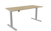 Zoom Single Height Adjust Desk -  Top With Alu Portals, 1600 x 700mm - Urban Oak / Silver Frame