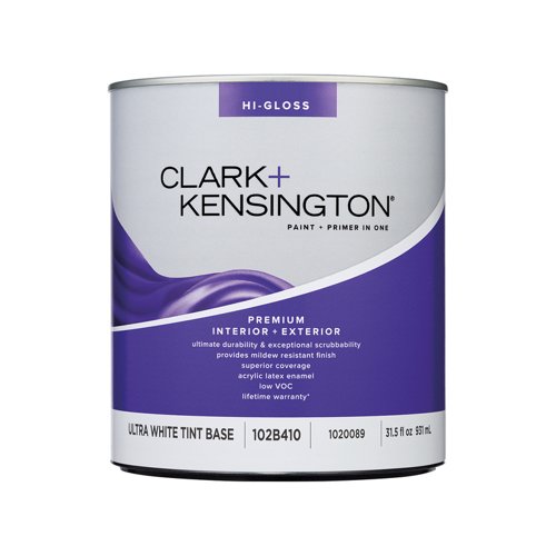 Clark+Kensington High-Gloss Tint Base Ultra White Base Premium Paint Exterior and Interior 1 qt