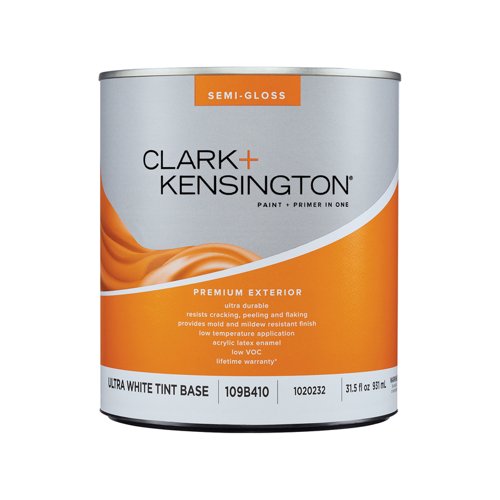 Clark+Kensington Semi-Gloss Tint Base Ultra White Base Exterior Paint and Primer Exterior 1 qt