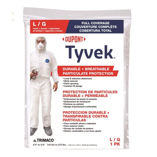 Dupont Tyvek Coverall with Hood and Boots White L 1 pk