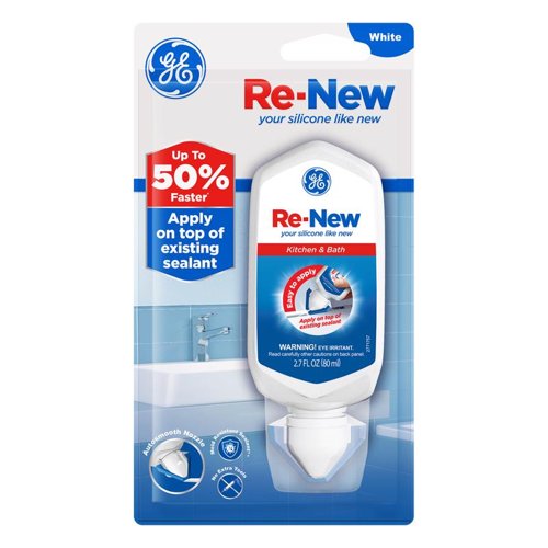GE Re-New White Silicone Kitchen and Bath Caulk Sealant 2.7 oz