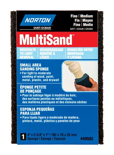 Norton MultiSand 4 in. L X 2.75 in. W X 1 in. 80/120 Grit Fine/Medium Small Area Sanding Sponge