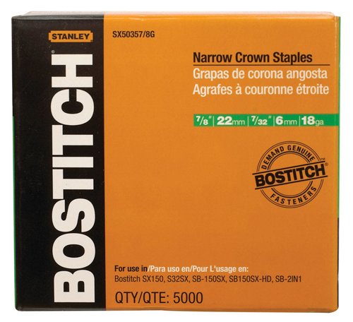 Bostitch SX 7/32 in. W X 7/8 in. L 18 Ga. Narrow Crown Staples 5000 pk
