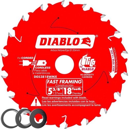 Diablo 5-3/8 in. D X 20 mm Fast Framing TiCo Hi-Density Carbide Trim Saw Blade 18 teeth 1 pk – Bits, Blades & Accessories | City Lumber | Your One Stop Shop Hardware, Building Supplies & Tools in Texas San Angelo, Texas