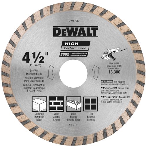 DeWalt High Performance 4-1/2 in. D X 7/8 in. Diamond Turbo Masonry Cut-Off Blade 1 pc