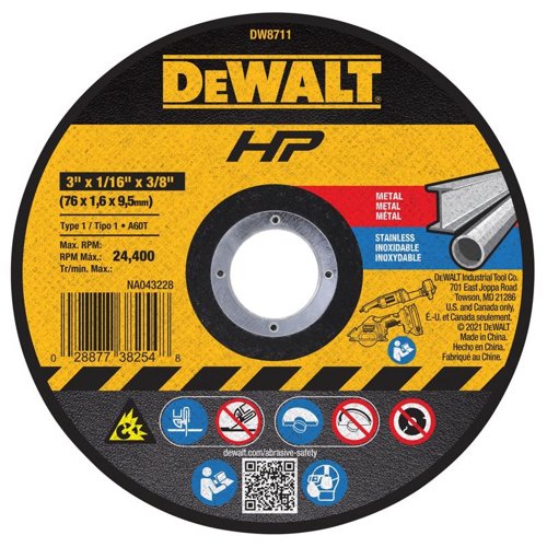 DeWalt HP 3 in. D X 3/8 in. Aluminum Oxide Abrasive Cut-Off Wheel 1 pc