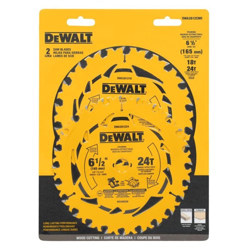 DeWalt 6-1/2 in. D X 5/8 in. Tungsten Carbide Tipped Circular Saw Blade Set 18 & 24 teeth 2 pc