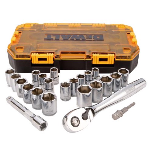 DeWalt 1/2 in. drive Metric/SAE 6 Point Socket Set 23 pc