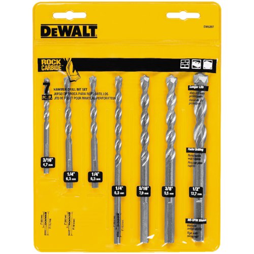 DeWalt Rapid Load Carbide Masonry Drill Bit Set 3-Flat Shank 7 pc