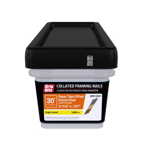 Grip-Rite 3-1/4 in. L X 12 Ga. Angled Strip Bright Framing Nails 30 deg 1000 pk