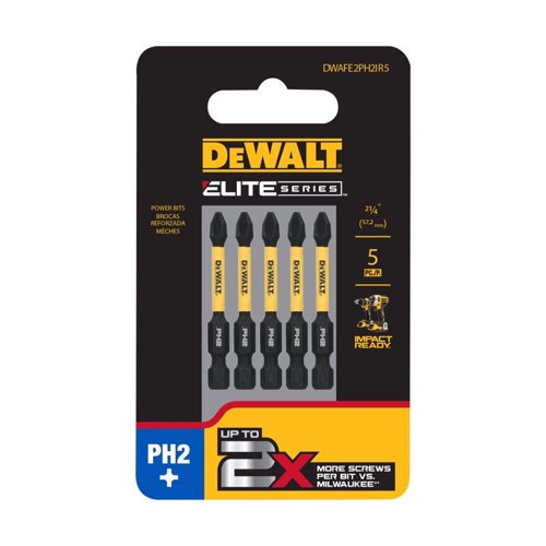 DeWalt ELITE SERIES Phillips #2 X 2-1/4 in. L Screwdriver Bit Steel 5 pc