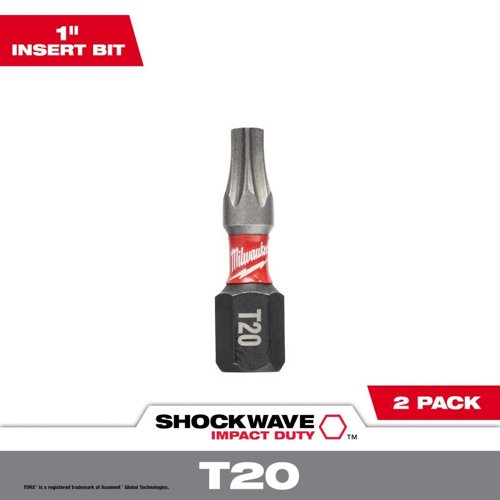 Milwaukee Shockwave Torx T20 X 1 in. L Insert Bit Steel 2 pk