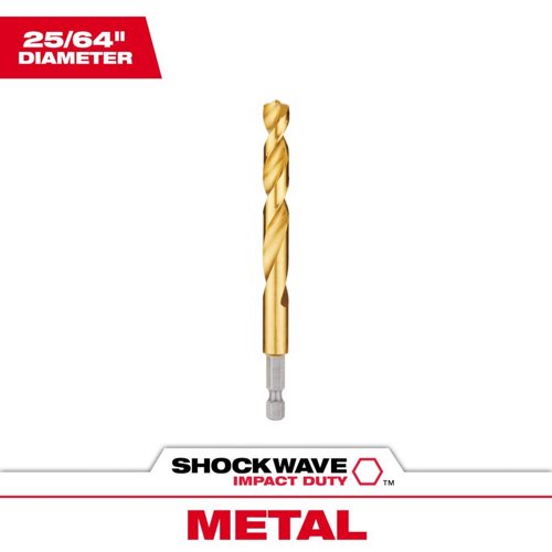 Milwaukee Shockwave 25/64 in. X 4-11/16 in. L Titanium Red Helix Drill Bit Hex Shank 1 pc