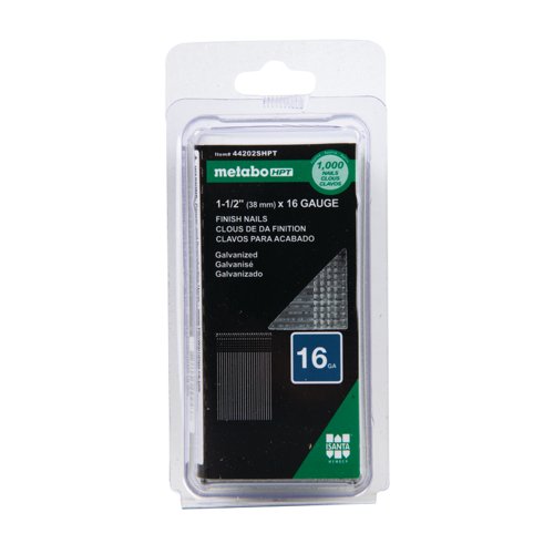Metabo HPT 1-1/2 in. L X 16 Ga. Straight Strip Electro Galvanized Finish Nails 1000 pk