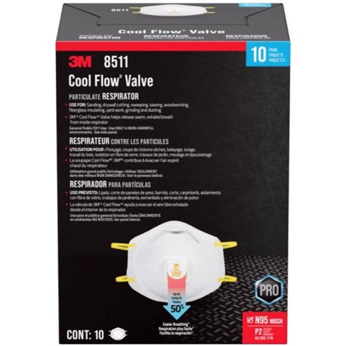 3M N95 Sanding and Fiberglass Cup Disposable Respirator Pro-Series Valved White 10 pc