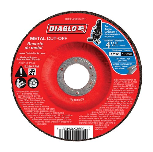 Diablo 4-1/2 in. D X 7/8 in. Aluminum Oxide Metal Cut-Off Disc 1 pk – Grinders | City Lumber | Your One Stop Shop Hardware, Building Supplies & Tools in Texas San Angelo, Texas