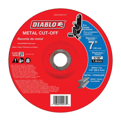 Diablo 7 in. D X 7/8 in. Aluminum Oxide Metal Cut-Off Disc 1 pk