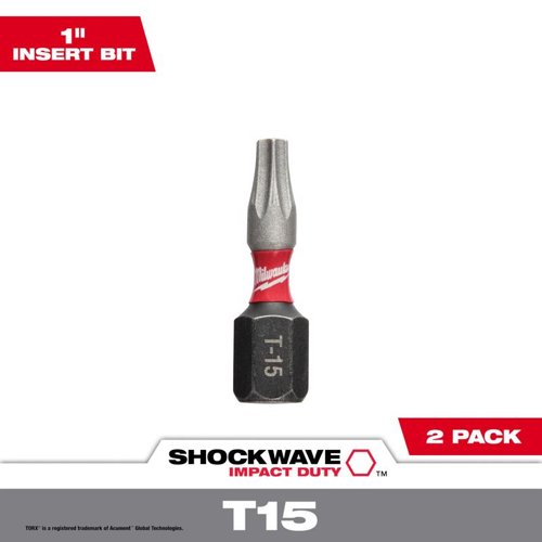 Milwaukee Shockwave Torx T15 X 1 in. L Impact Insert Bit Steel 2 pc