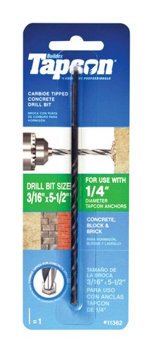 Tapcon 3/16 in. X 5-1/2 in. L Carbide Tipped Concrete Drill Bit Straight Shank 1 pc